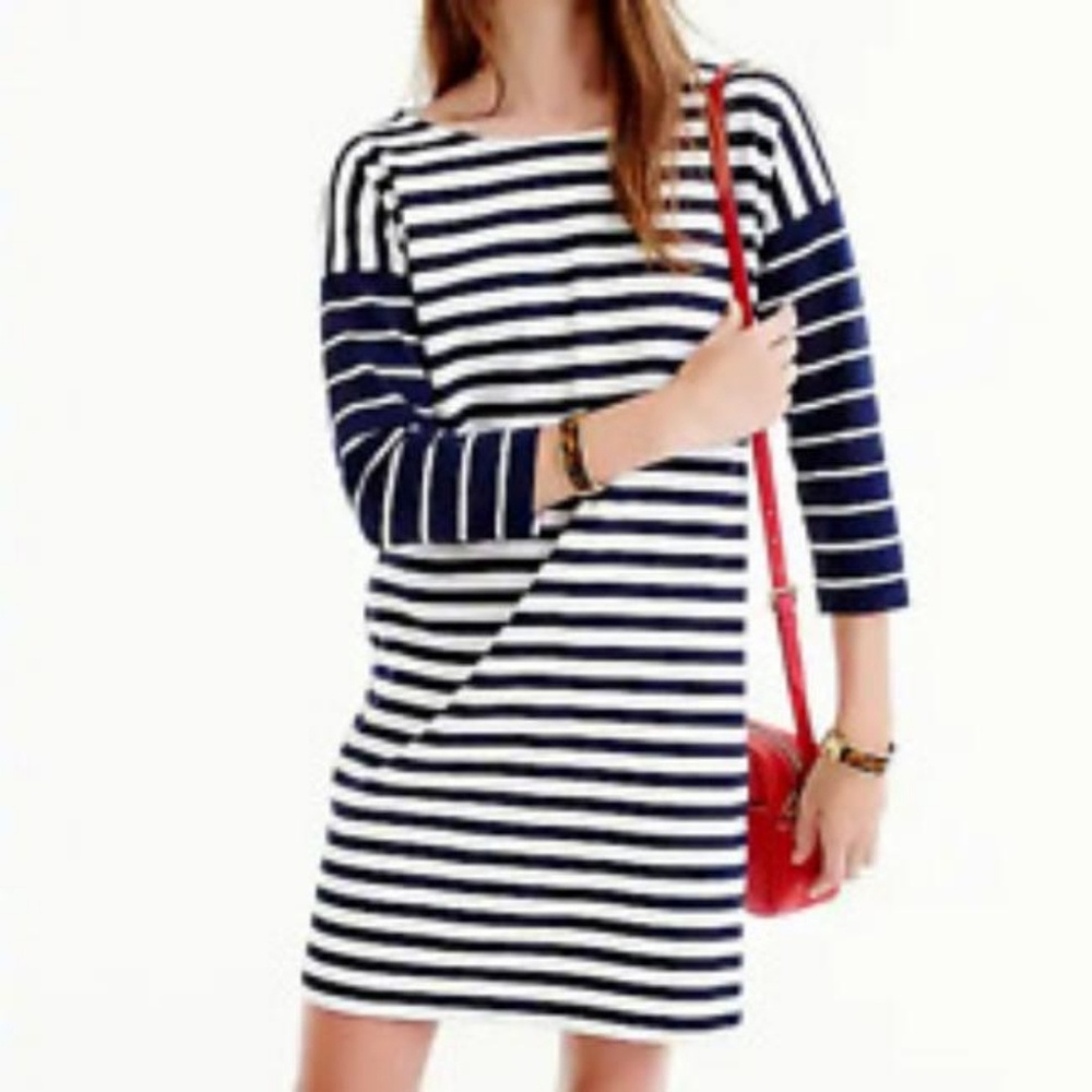 J. Crew Colorblock Stripe Ponte Shift Dress Navy